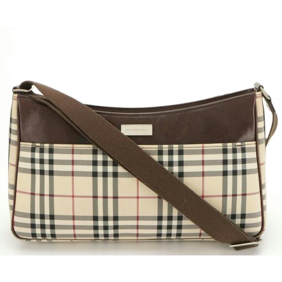 Burberry Nova Check Canvas & Brown Leather Shoulder Bag – Classic Plaid, Italy - Picture 1 of 5